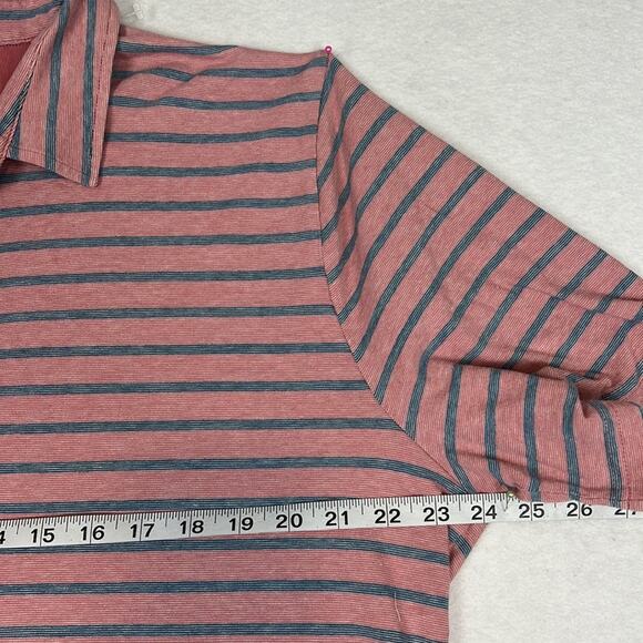 Faherty Mens Isle Polo Shirt PInk Blue Stripe Organic Cotton XL Coastal Preppy - Picture 3 of 9